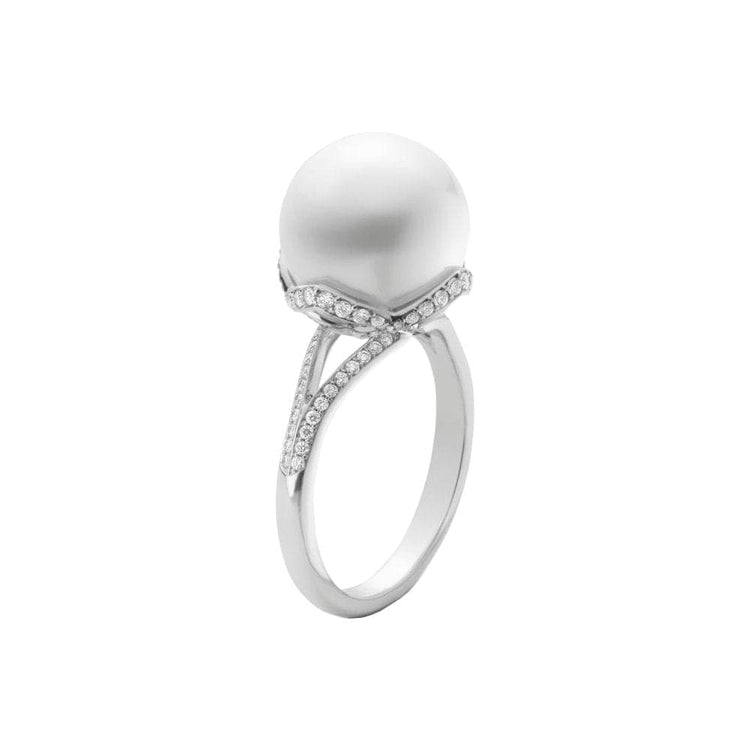 White South Sea and Diamond Classic Embrace Ring - Mikimoto- Diamond Cellar
