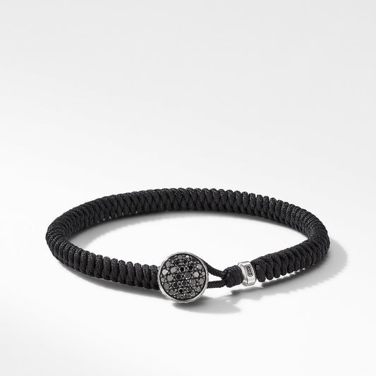 Woven Black Nylon Bracelet with Pave BlackDiamonds - David Yurman- Diamond Cellar