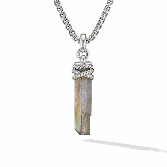 Wrapped Labradorite Crystal Amulet with Sterling Silver and Pave Diamonds - David Yurman- Diamond Cellar