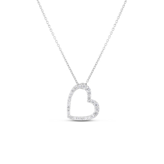 Slanted Open Heart Necklace with Diamonds