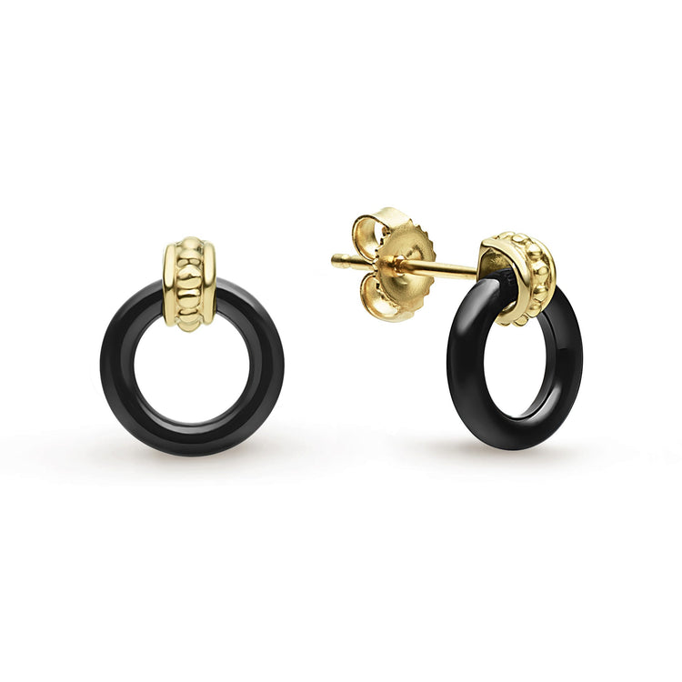 18k Gold Black Ceramic Circle Stud Earrings
