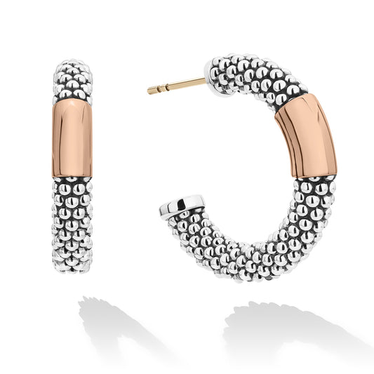 Rose Gold Station Caviar Hoop Earrings