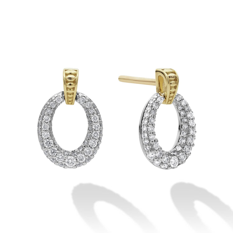 18K Gold Oval Drop Diamond Earring
