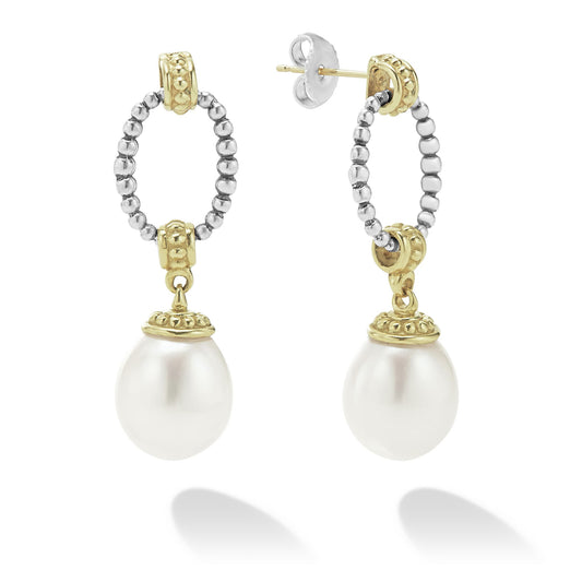 Two-Tone Pearl Oval Drop Earrings