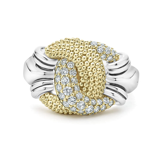 Large Caviar Diamond Knot Ring (Size 7)