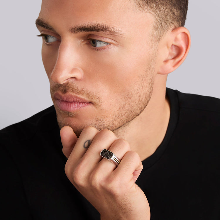 Two-Tone Octagon Black Diamond Ring