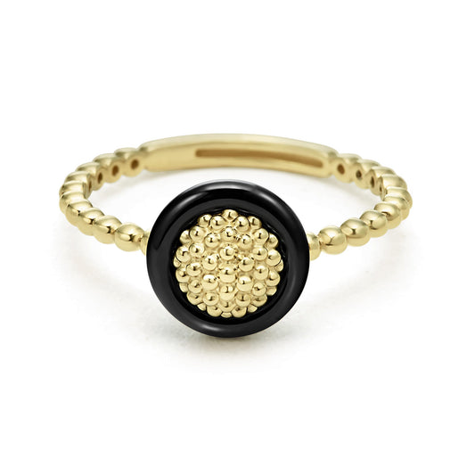 18k Gold Caviar Black Ceramic Ring