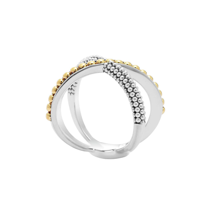 X Gold Beaded Ring (Size 7)