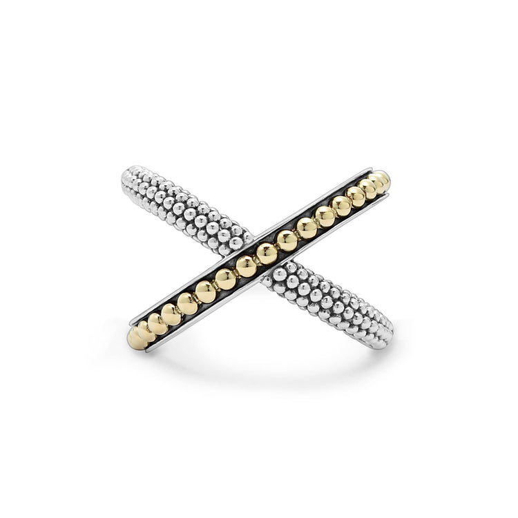 X Gold Beaded Ring (Size 7)