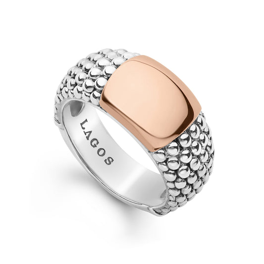 Rose Gold Station Caviar Ring (Size 6)