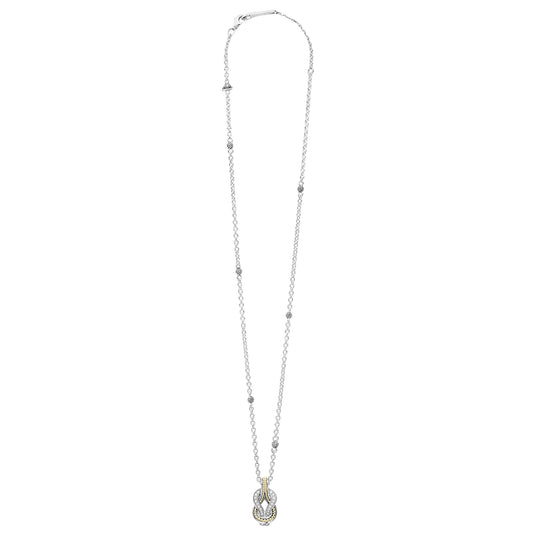 Two Tone Knot Diamond Pendant Necklace