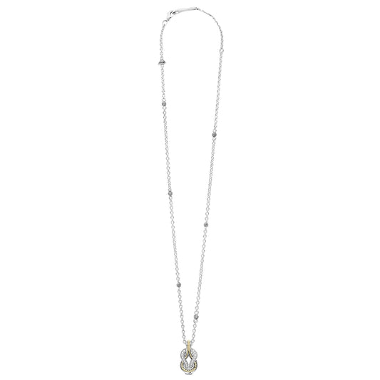 Two Tone Knot Diamond Pendant Necklace