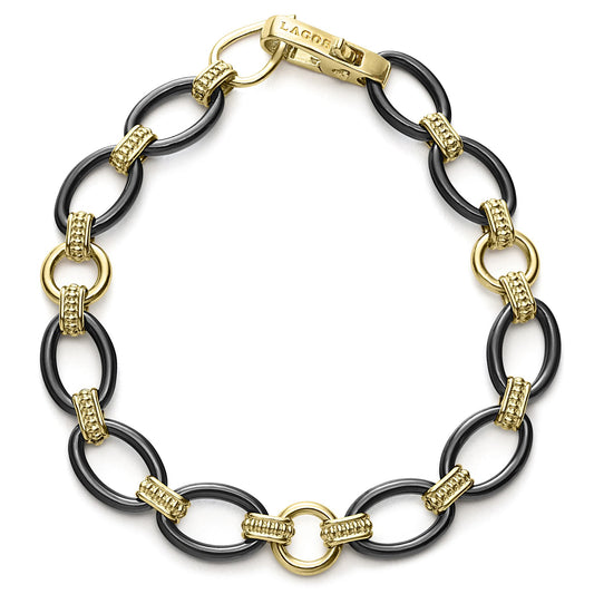 18k Gold and Black Ceramic Link Bracelet (Size M)
