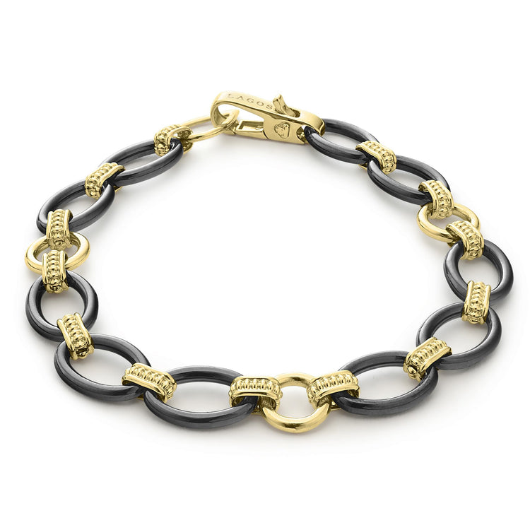 18k Gold and Black Ceramic Link Bracelet (Size S)