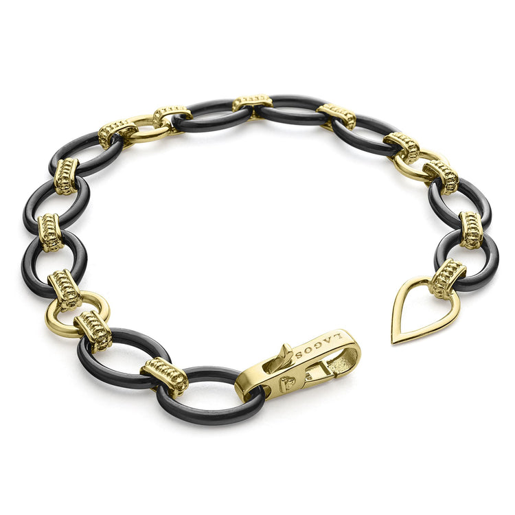 18k Gold and Black Ceramic Link Bracelet (Size S)