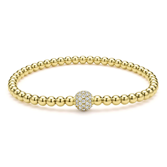 18K Gold and Diamond Bead Bracelet Size Medium