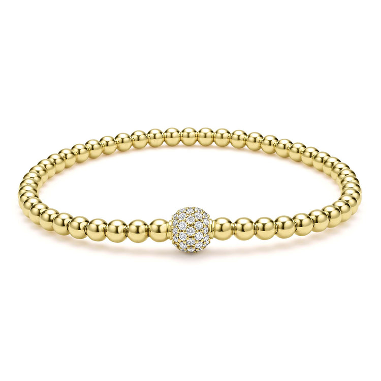 18K Gold and Diamond Bead Bracelet Size Medium