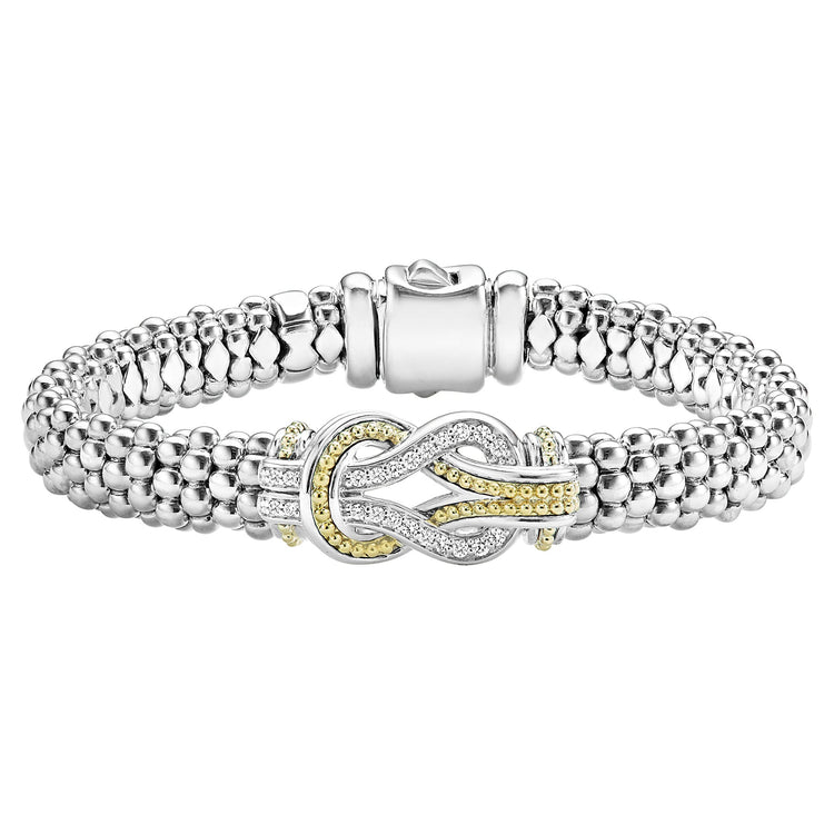 Two Tone Knot Caviar Diamond Bracelet | 9mm (Size M)