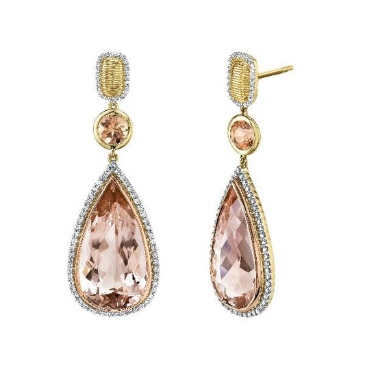 Morganite Drop Earrings With Imperial Topaz And Diamonds