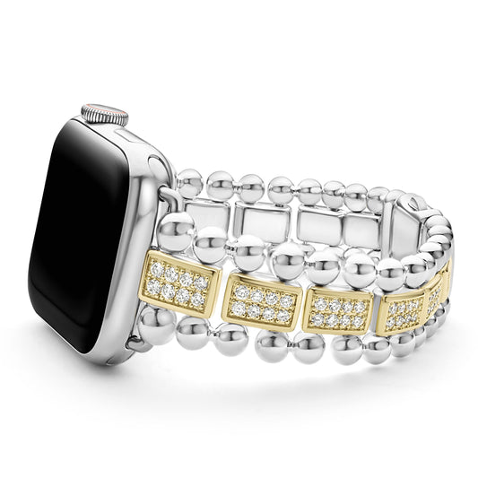 18K Gold and Sterling Silver Full Diamond Watch Bracelet 38-45mm