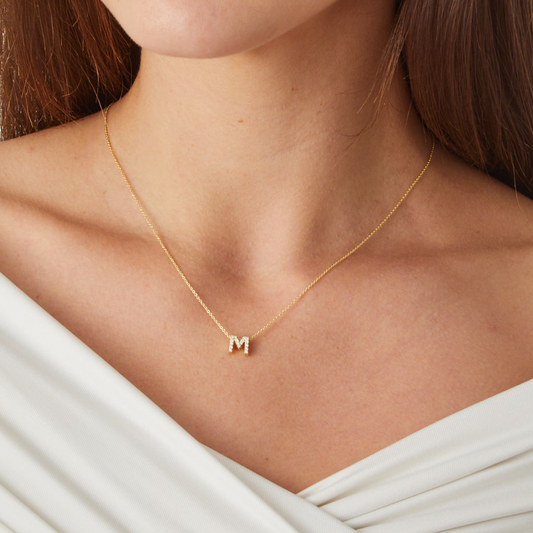 18KYG 16-18" 17=0.08CT GHSI DIA INITAL "M" NECKLACE