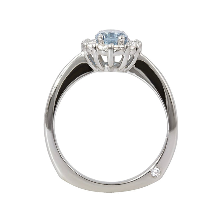 Aquamarine & Diamond Halo Ring