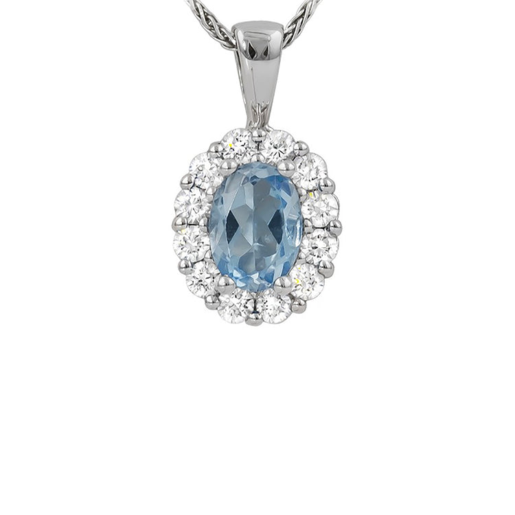 Aquamarine & Diamond Halo Necklace