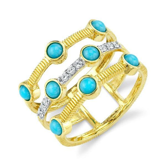 Triple Row Turquoise And Diamond Band