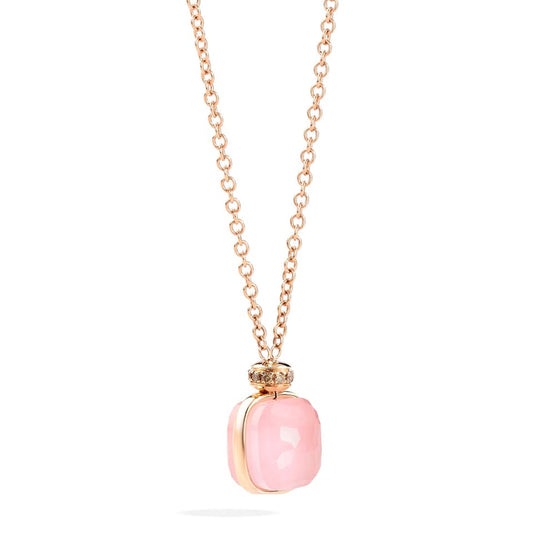 Rose Quartz & Light Brown Diamond Nudo Necklace