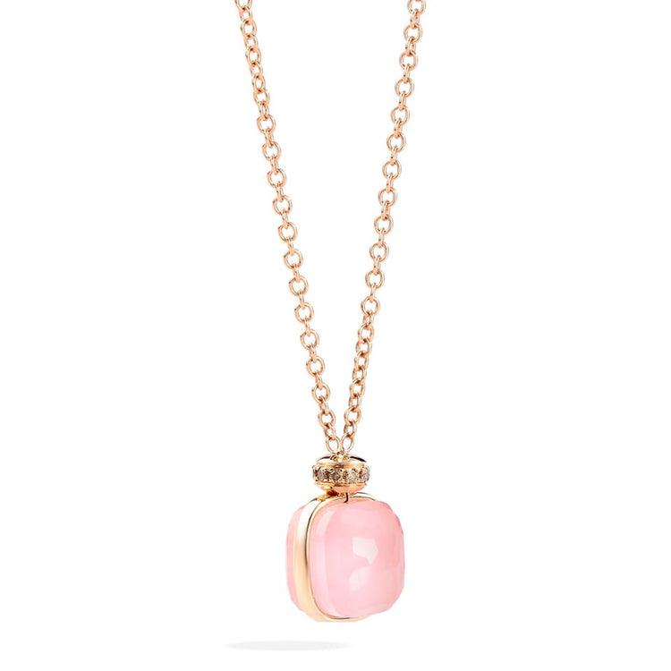 Rose Quartz & Light Brown Diamond Nudo Necklace