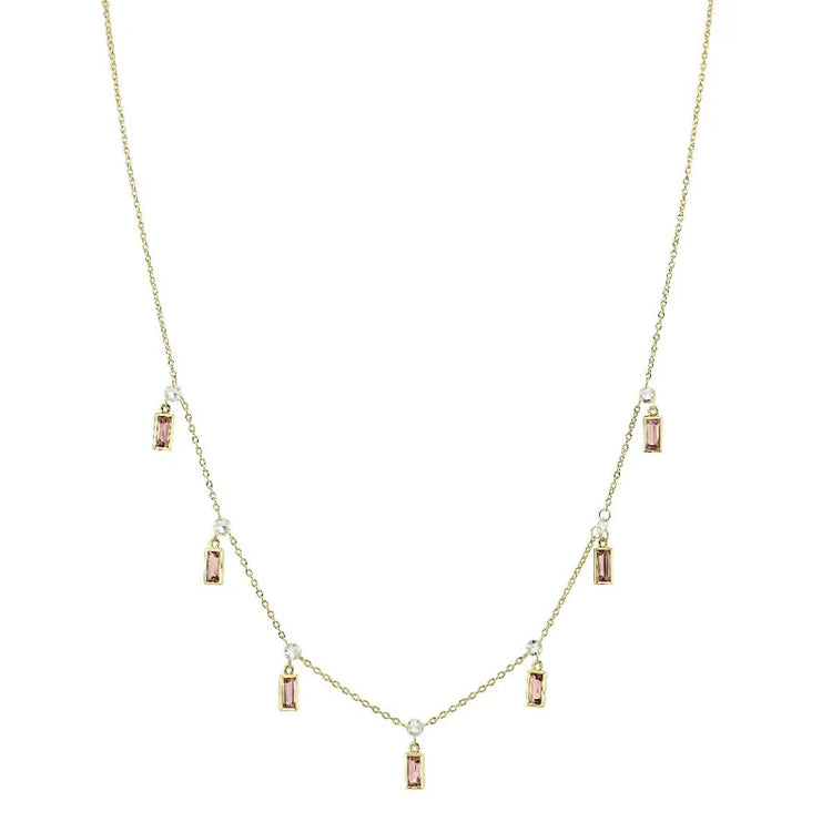Rose Cut Diamond Chain With Bezel Set Pink Tourmaline Baguettes