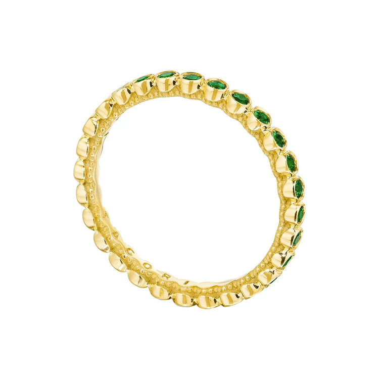 Round Bezel Droplet Band with Emeralds