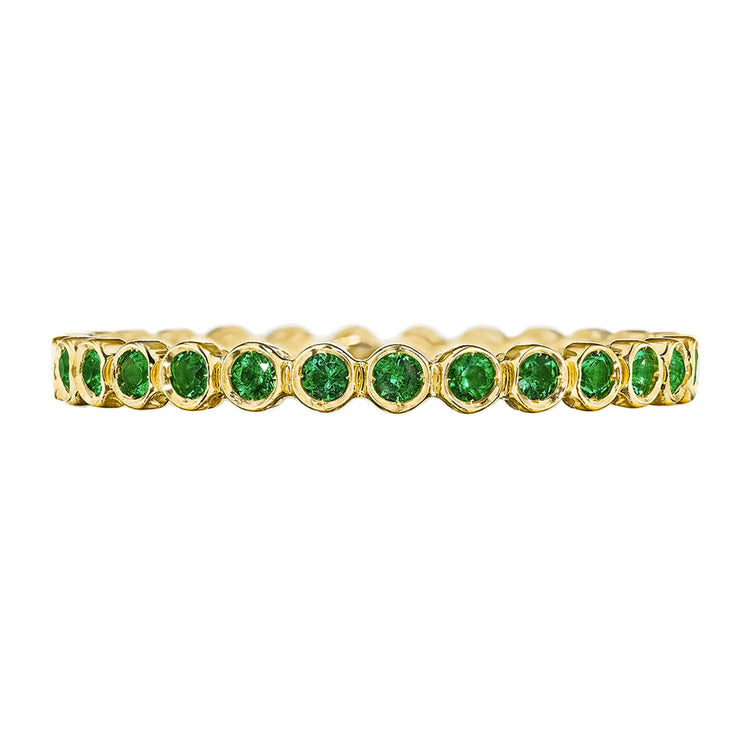 Round Bezel Droplet Band with Emeralds
