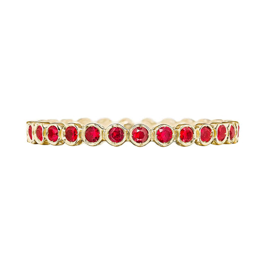 Round Bezel Droplet Band with Rubies