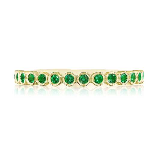 Round Bezel Droplet Wedding Band with Emerald