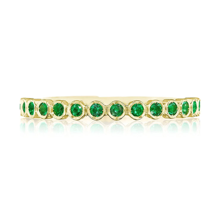 Round Bezel Droplet Wedding Band with Emerald