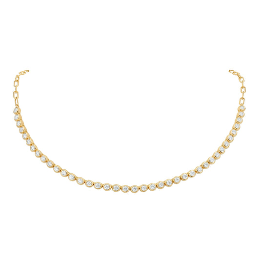 18K Yellow Gold Moonlight Bezel-Set Round Diamond Line Necklace
