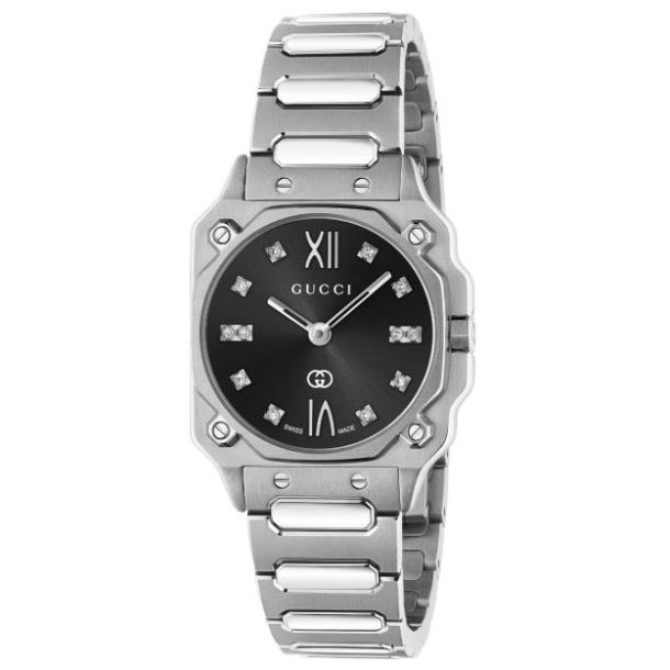 G-Flat Diamond Index Black Galvanized Dial Stainless Steel Watch