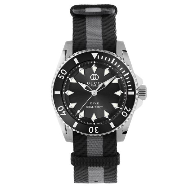 Dive Black Dial Black and Grey Nylon Watch