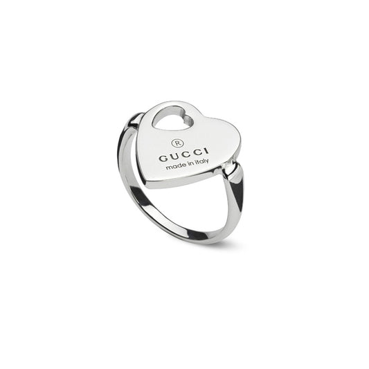 Gucci Trademark Sterling Silver Heart Open Ring