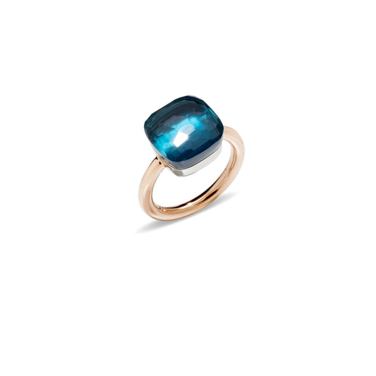 18k Rose and White Gold Nudo Maxi London Blue Topaz Ring