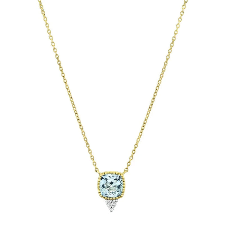 Sky Blue Topaz Cushion Pendant With Diamonds