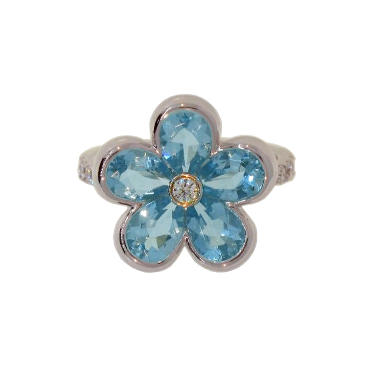 Aquamarine & Diamond Pastel Flower Ring