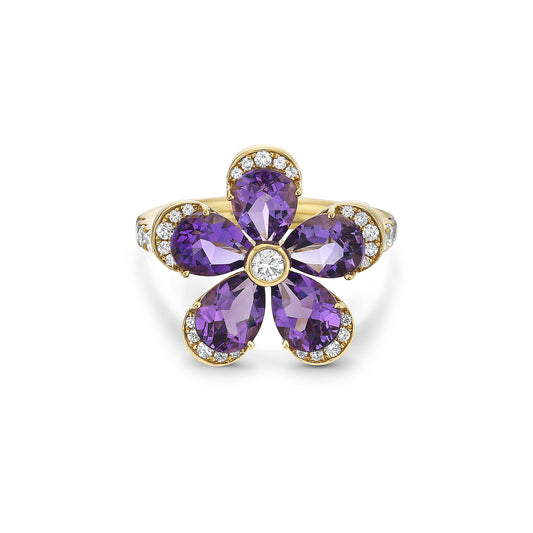 Amethyst & Diamond Flower Ring