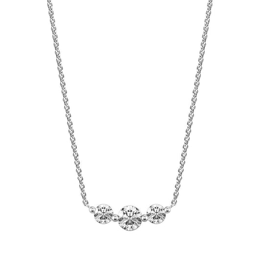 14K White Gold Three Stone Lab Grown Diamond Necklace