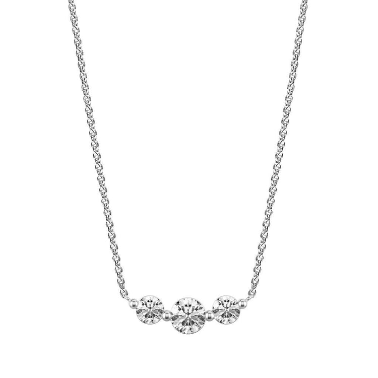 14K White Gold Three Stone Lab Grown Diamond Necklace