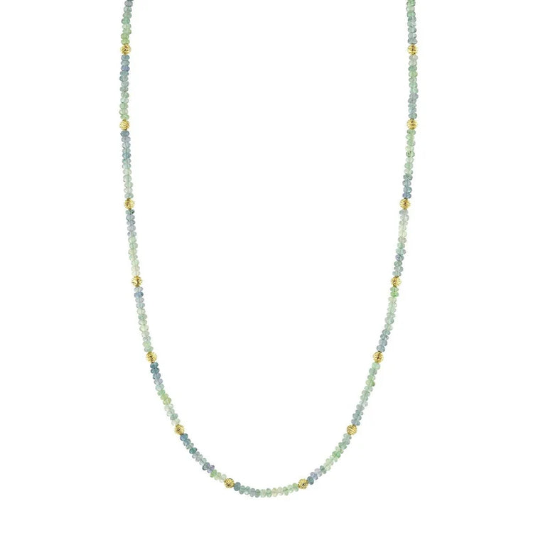 Kornerupine Bead Necklace With Gold Strie Stations