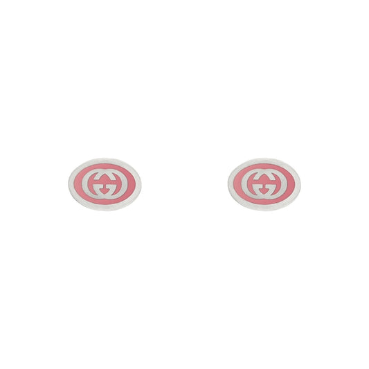 Gucci Interlocking Sterling Silver Pink Enamel Stud Earrings