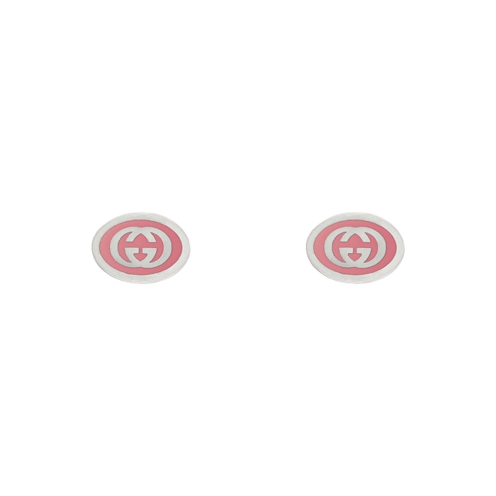 Gucci Interlocking Sterling Silver Pink Enamel Stud Earrings