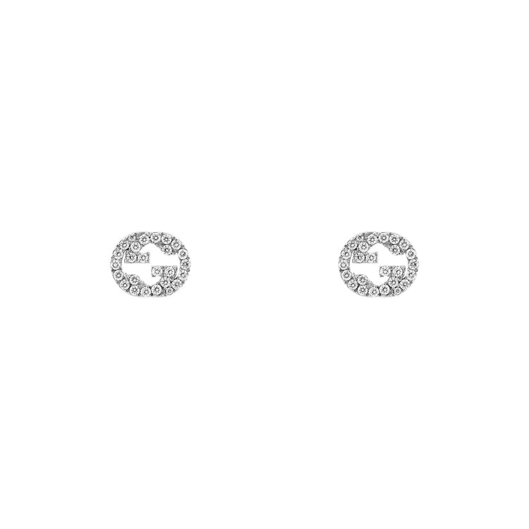 Gucci Interlocking 18k White Gold 0.38cttw Pave Diamond Stud Earrings